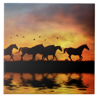Wild Horses and Water Art Ceramic Tile