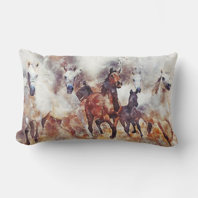 Wild Horses Art Lumbar Cushion (Front)