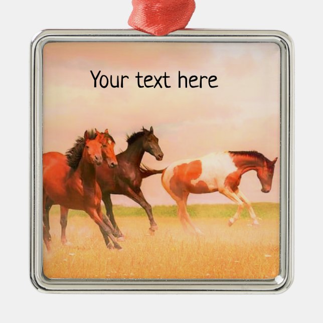 Wild Horses at Sunset Ceramic Ornament (Front)