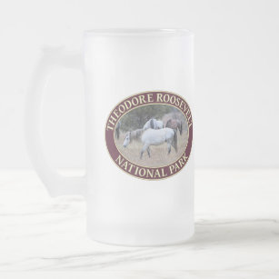 Wild Horses at Theodore Roosevelt National Park Frosted Glass Beer Mug