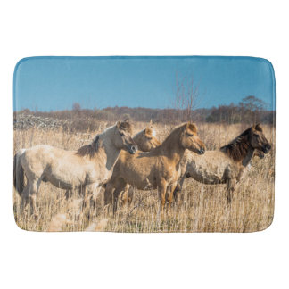 Wild horses at Wicken Fen, England, UK Bath Mat