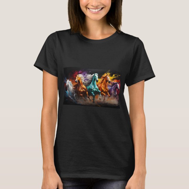 Wild Horses  Colourful Watercolor T-Shirt (Front)
