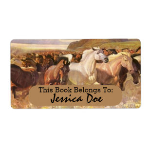 Wild Horses Horse Run Art Personal Bookplate Label