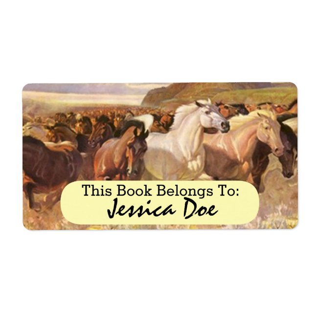 Wild Horses Horse Run Art Personal Bookplate Label (Front)