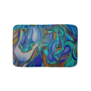 Wild Horses In Brown and Teal Bath Mat