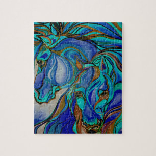 Wild Horses In Brown and Teal Jigsaw Puzzle