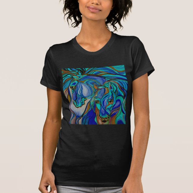 Wild Horses In Brown and Teal T-Shirt (Front)