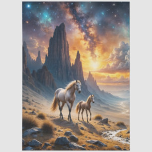 Wild horses in desert Mare and foal under stars Tissue Paper