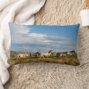 Wild Horses in Theodore Roosevelt National Park Lumbar Cushion