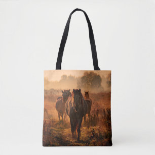 Wild Horses: Intense Gaze Encounter Tote Bag