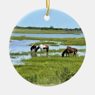 Wild Horses of Assateague Ceramic Ornament