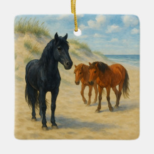 Wild Horses of Corolla North Carolina Watercolor Ceramic Ornament