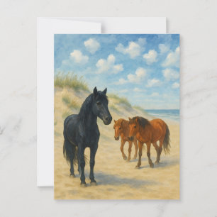 Wild Horses of Corolla North Carolina Watercolor Postcard
