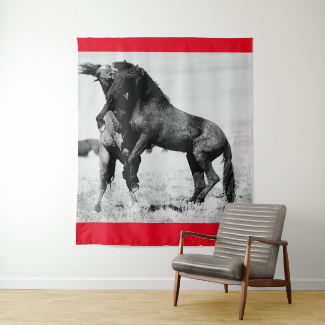 WILD HORSES OF UTAH FIGHTING STALLIONS TAPESTRY (In Situ)
