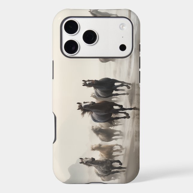 Wild horses on a foggy beach (Back)