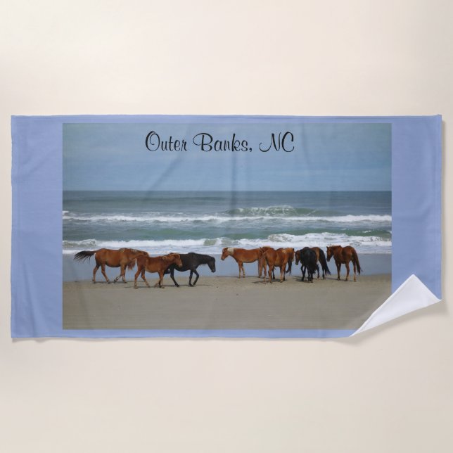 Wild Horses Outer Banks NC Beach Towel (Front)