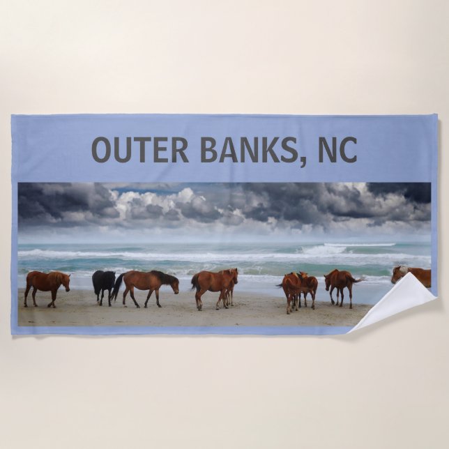 Wild Horses Outer Banks NC Beach Towel (Front)