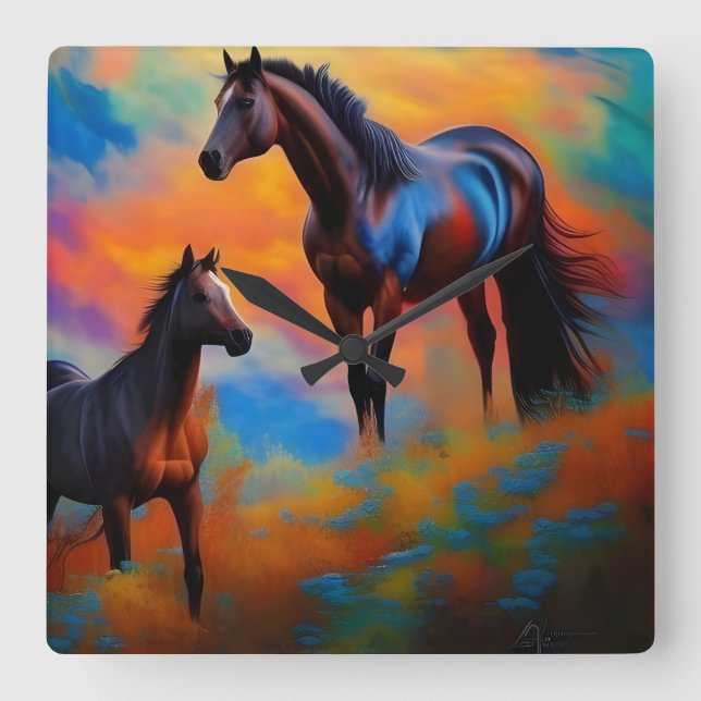 Wild Horses *personalise* Square Wall Clock (Front)
