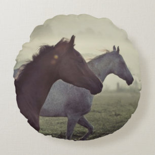 Wild horses round cushion