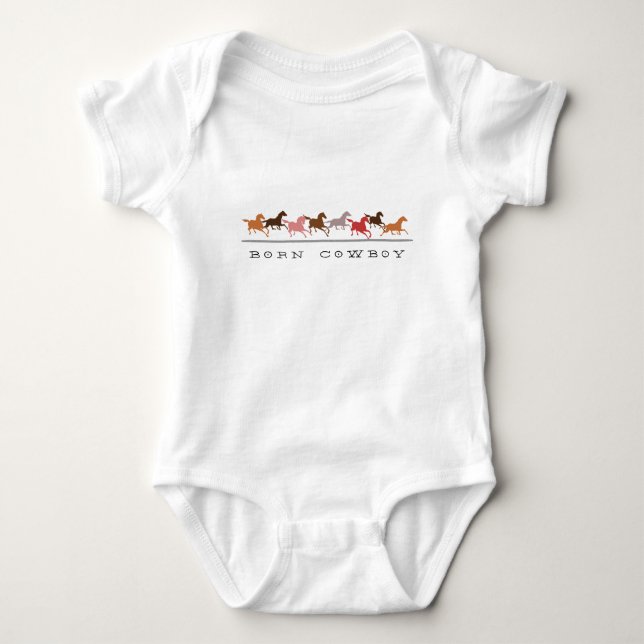 Wild horses running Born Cow boy baby Bodysuit (Front)