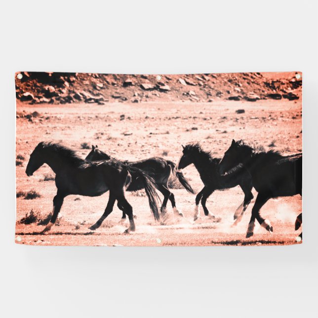 WILD HORSES RUNNING CUSTOMIZABLE BANNER W/ GROMMET (Horizontal)
