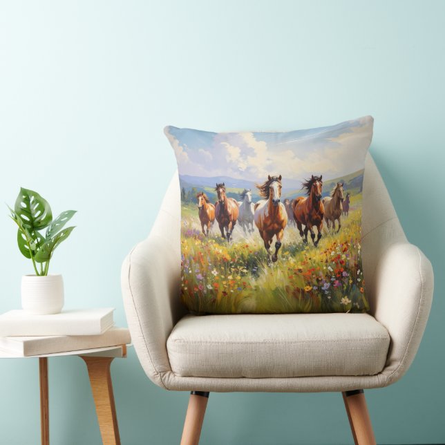 Wild Horses Running in a Wildflower Meadow Cushion (Chair)