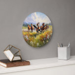 Wild Horses Running in a Wildflower Meadow Large Clock<br><div class="desc">A lovely wall clock,  your choice of small or large round styles,  making a terrific gift idea for cowgirls,  cowboys and western art lovers,  a gorgeous painting of wild horses running in a grassy field of wildflowers</div>
