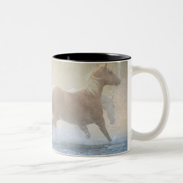 Wild horses running through water Two-Tone coffee mug (Right)