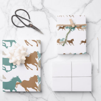 Wild horses running wrapping paper sheet