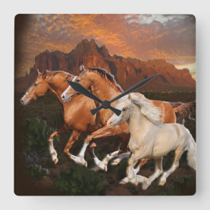 Wild Horses Square Wall Clock