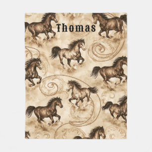 Wild Horses Stallions Western National Forest Fleece Blanket