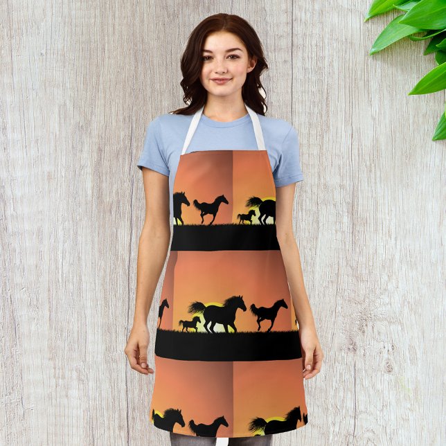 Wild Horses Sunset Silhouette Apron (Creator Uploaded)