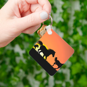 Wild Horses Sunset Silhouette Key Ring