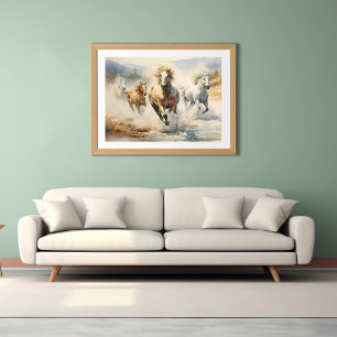 Wild Horses, Watercolor Art Poster