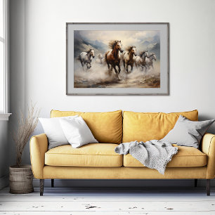 Wild Horses, Watercolor Art Poster
