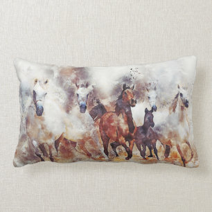 Wild Horses Watercolor Artwork Lumbar Cushion