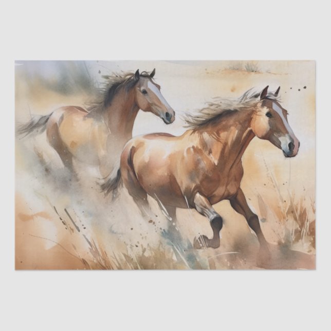 Wild Horses Watercolor Decoupage Tissue Paper (Front)