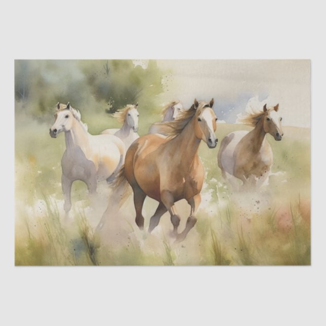 Wild Horses Watercolor Decoupage Tissue Paper (Front)