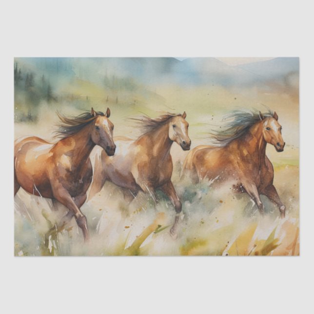 Wild Horses Watercolor Decoupage Tissue Paper (Front)
