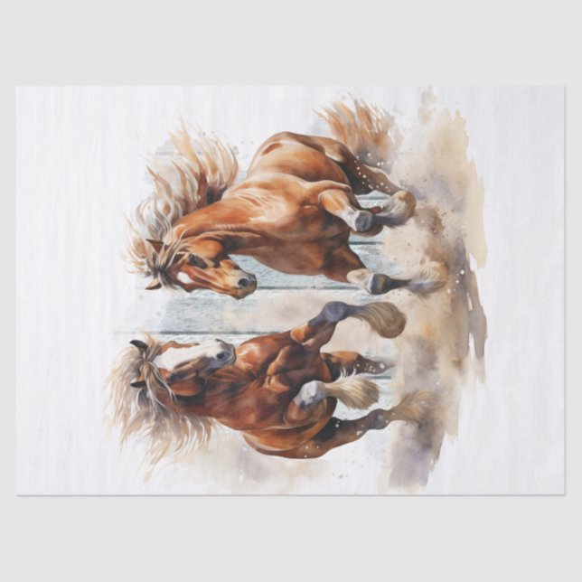 Wild Horses Watercolor Decoupage Tissue Paper (Front)