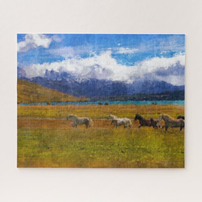 Wild Horses Watercolor Jigsaw Puzzle (Horizontal)