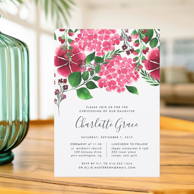 Wild Hydrangea Christening or Baptism Invitation (Creator Uploaded)