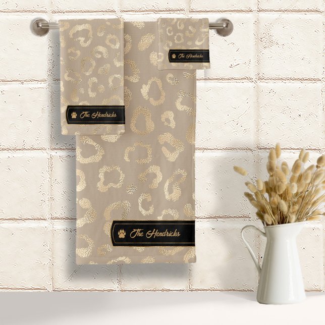 Wild Ideas Glam Leopard Spots Taupe ID1160 Bath Towel Set (Creator Uploaded)