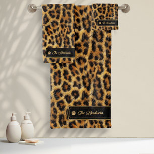 Wild Ideas Gold Label Dark Leopard ID1160 Bath Towel Set