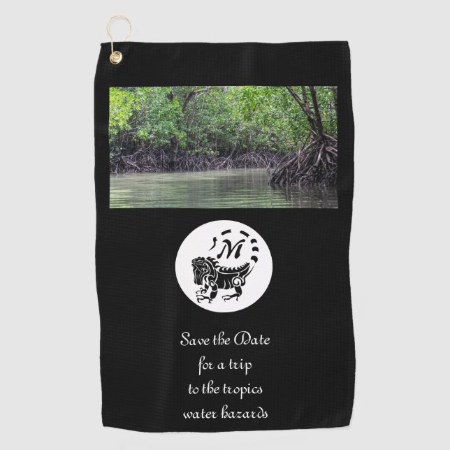 Wild Iguana Silhouette Monogram Photo Golf Towel (Front)