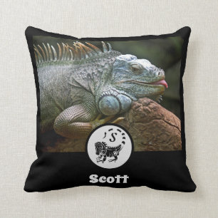 Wild Iguana Silhouette Name Tag Photo Cushion