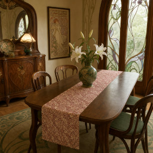 Wild Intricate Vintage Art Nouveau Floral Pattern Short Table Runner
