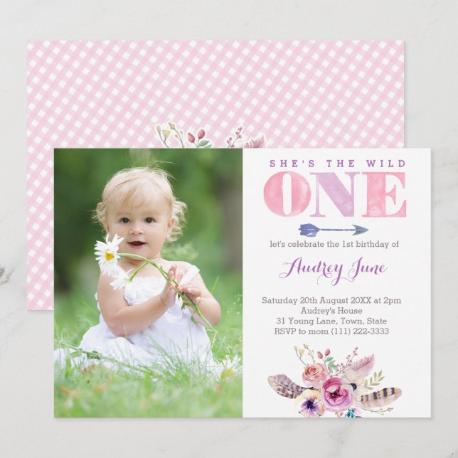 wild invites, the big one, 1st birthday photo card (Front/Back)