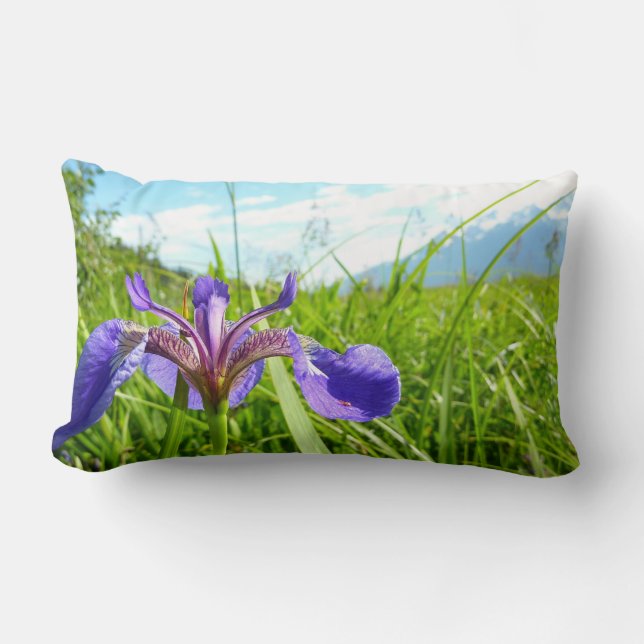 Wild Iris and Alaskan Landscape Lumbar Cushion (Front)
