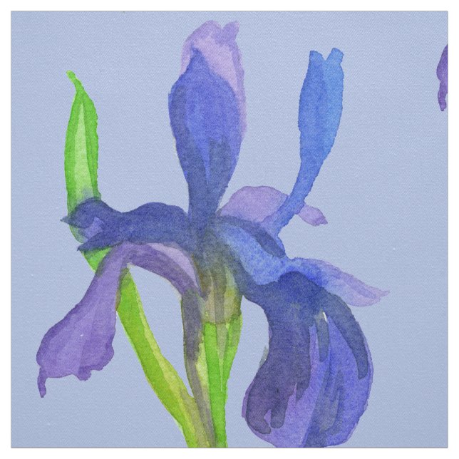 Wild Iris Flowers Purple Watercolor Blue Fabric (Swatch)